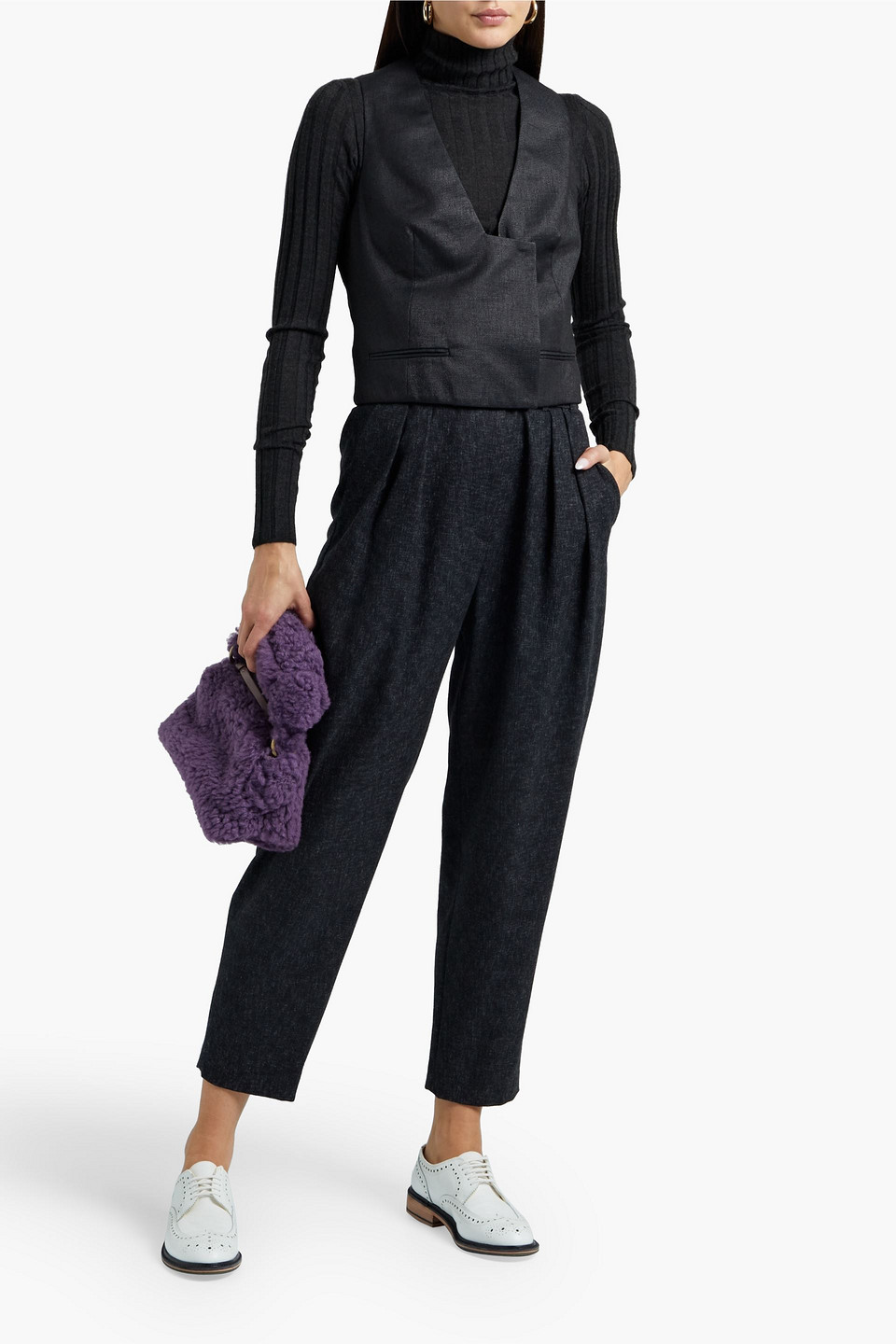 Brunello Cucinelli Satin-paneled Silk-blend Twill Vest In Black