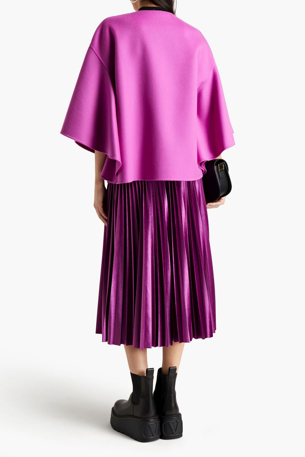 VALENTINO GARAVANI Pleated stretch-velvet midi skirt