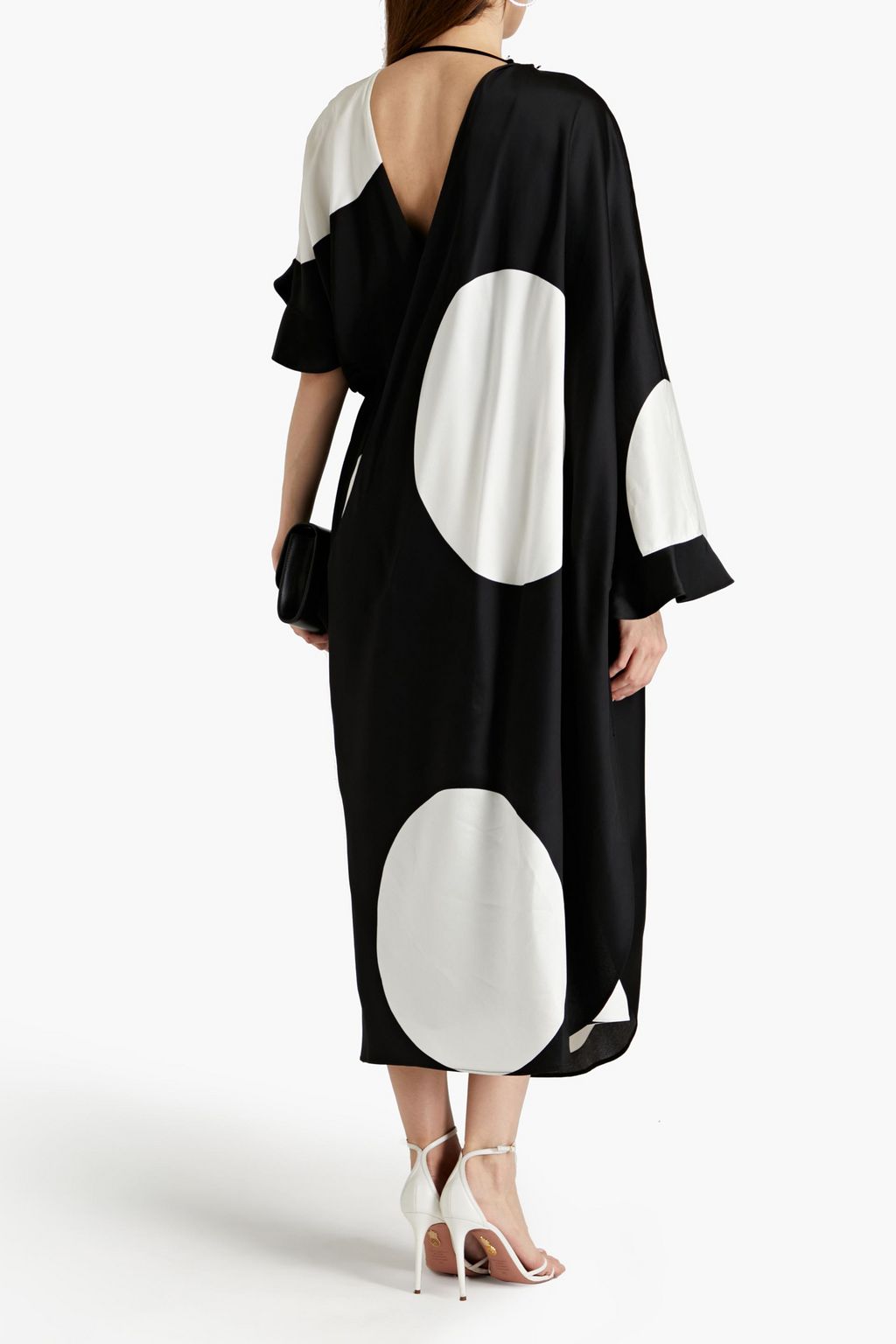 VALENTINO GARAVANI Draped polka-dot satin-crepe midi dress