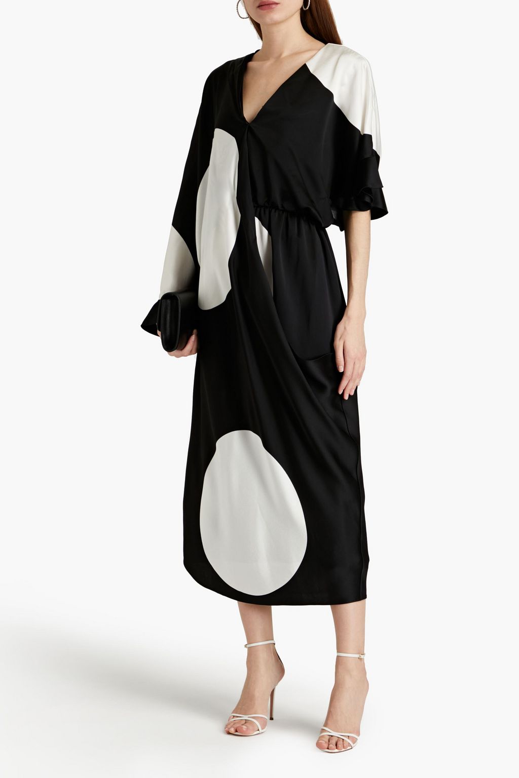 VALENTINO GARAVANI Draped polka-dot satin-crepe midi dress