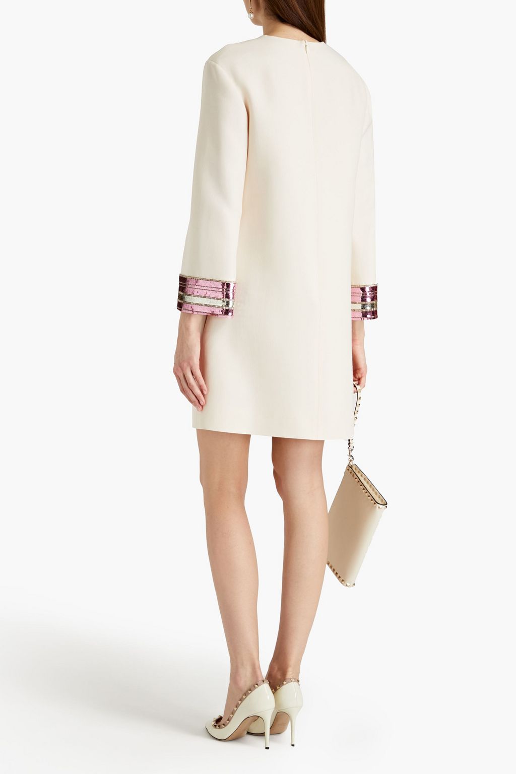 VALENTINO GARAVANI Embellished wool and silk-blend crepe mini dress