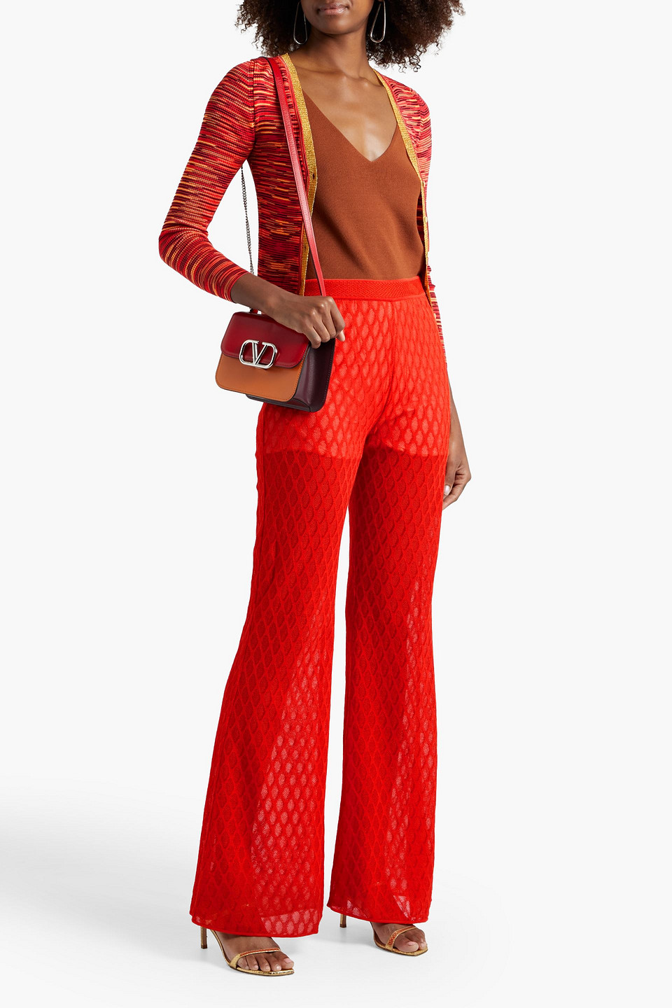 M Missoni Crochet-knit Cotton-blend Wide-leg Pants In Tomato Red