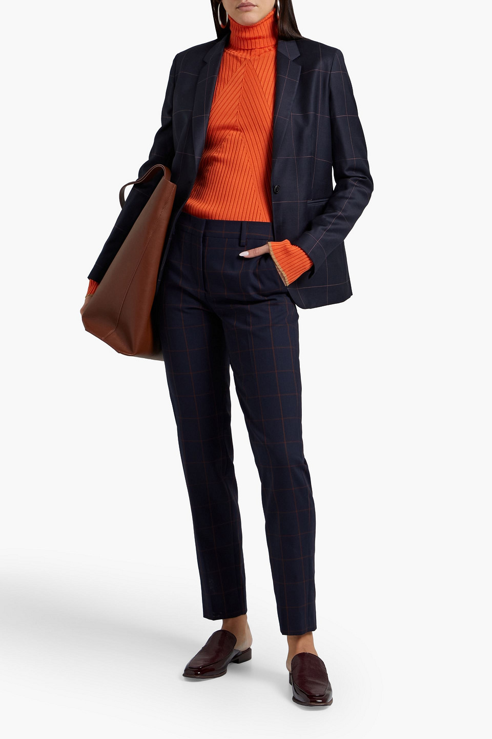 Paul Smith Checked Wool Tapered Pants In Midnight Blue