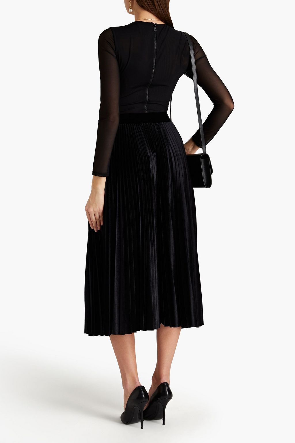 VALENTINO GARAVANI Pleated stretch-velvet midi skirt