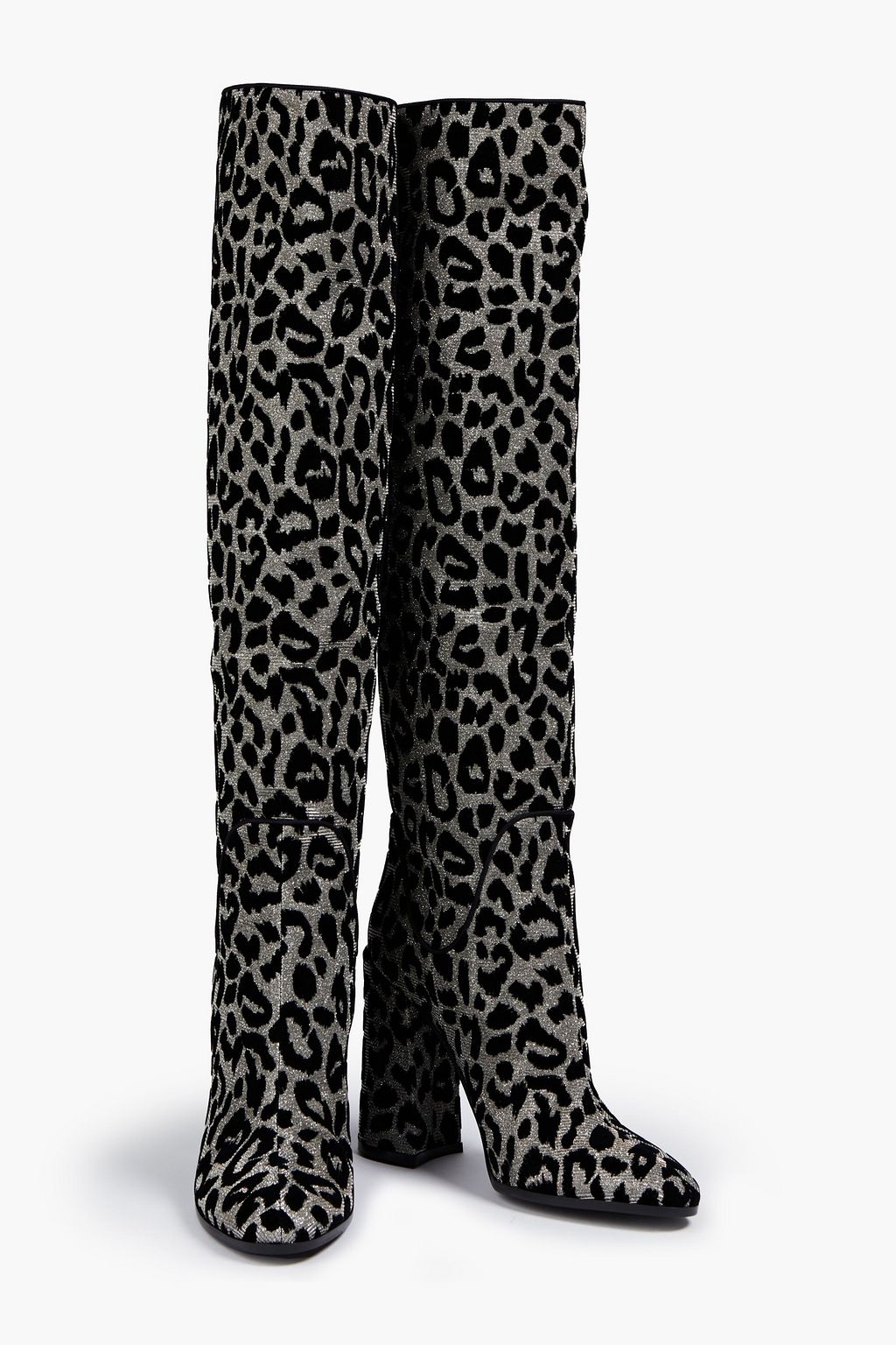 DOLCE&GABBANA Flocked leopard-print lamé knee boots