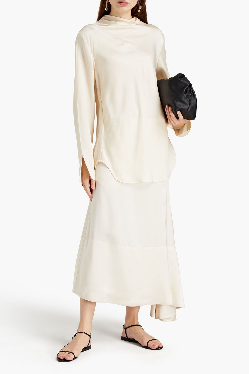 JIL SANDER Asymmetric satin midi skirt