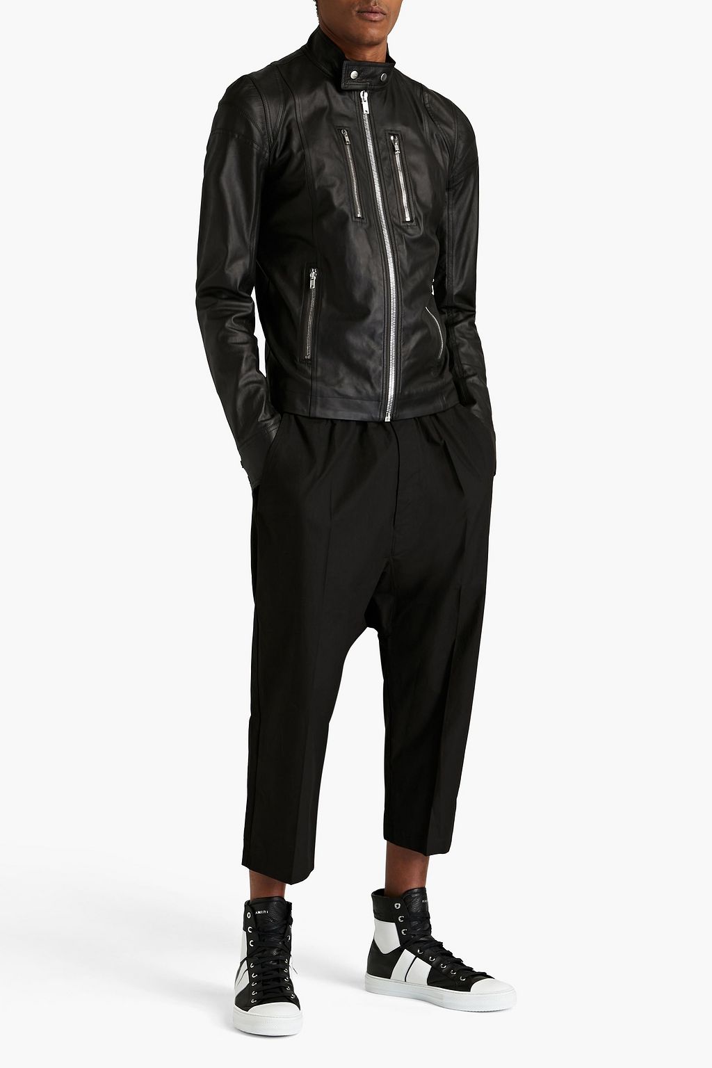 RICK OWENS Slim-fit leather biker jacket