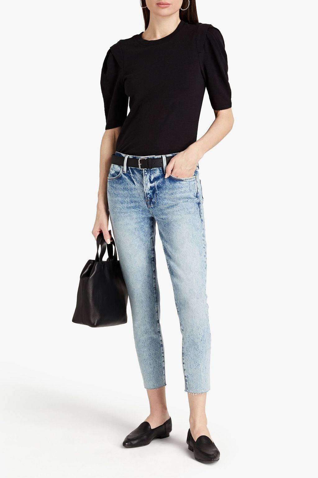 FRAME Gathered slub cotton-jersey T-shirt