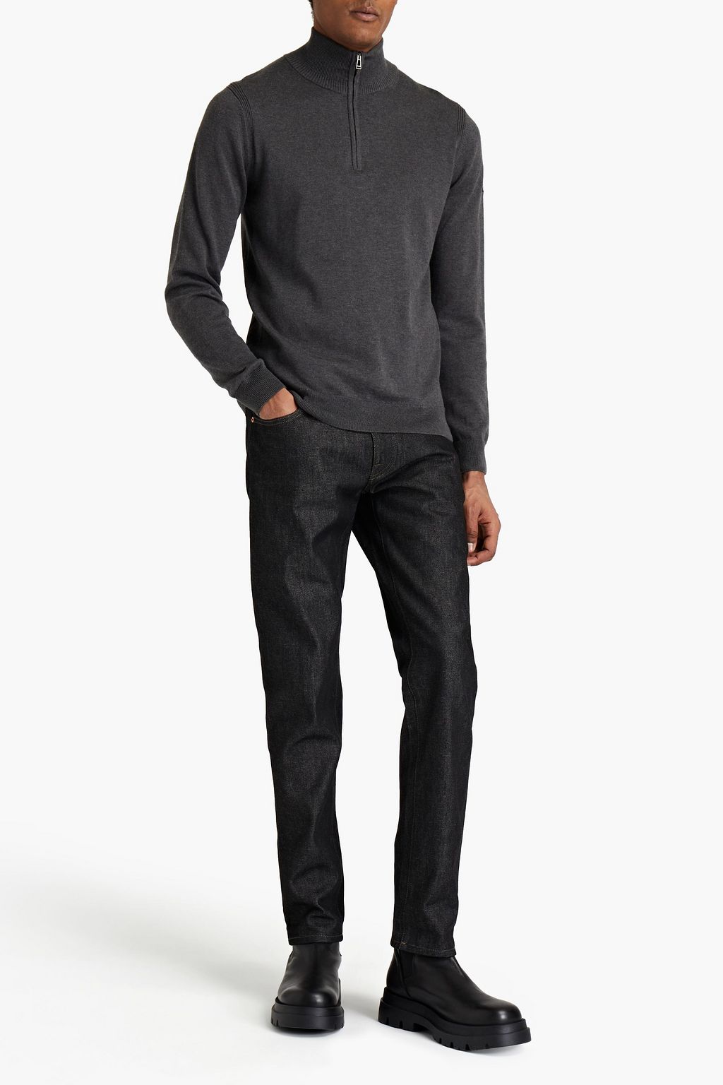 BELSTAFF Bay logo-appliquéd cotton and silk-blend half-zip sweater