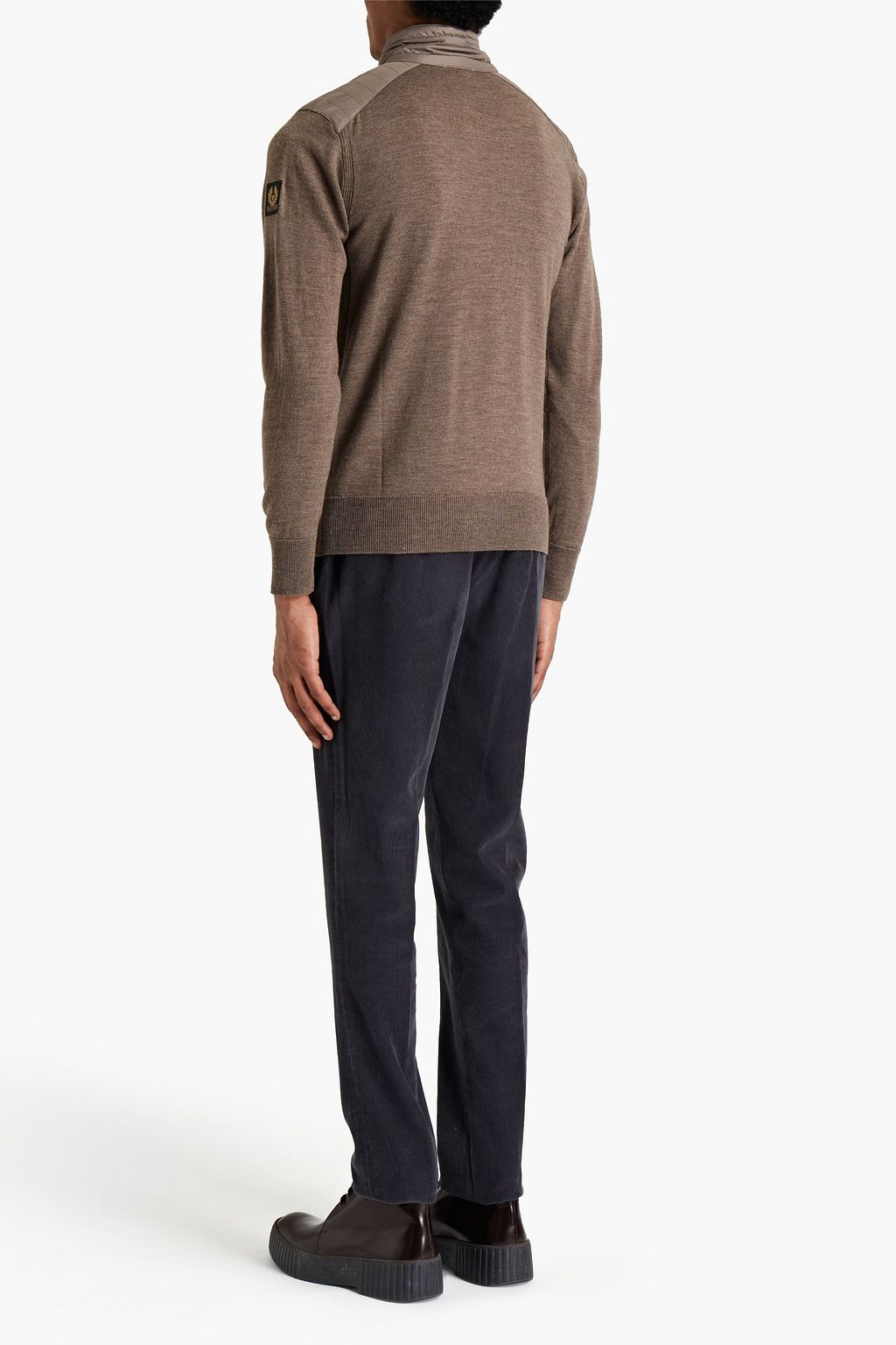 BELSTAFF Kelby slim-fit shell-trimmed logo-appliquéd wool cardigan