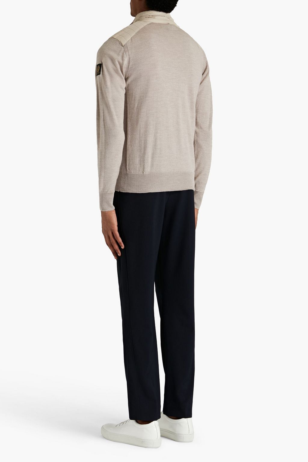 BELSTAFF Kelby slim-fit shell-trimmed logo-appliquéd wool cardigan