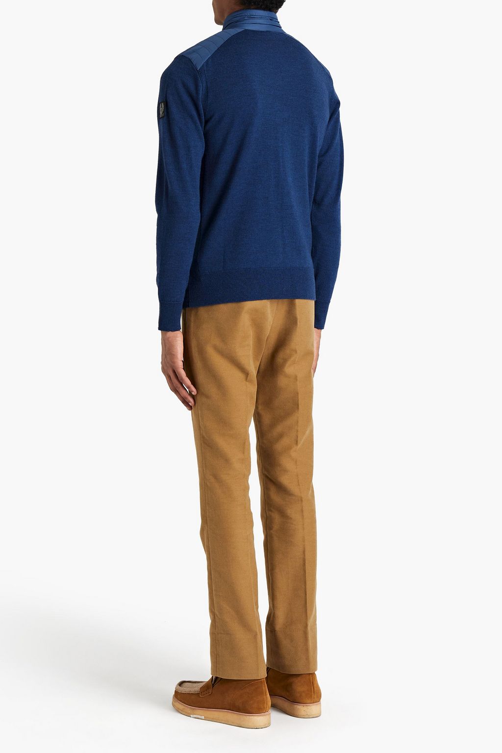 BELSTAFF Kelby slim-fit shell-trimmed logo-appliquéd wool cardigan