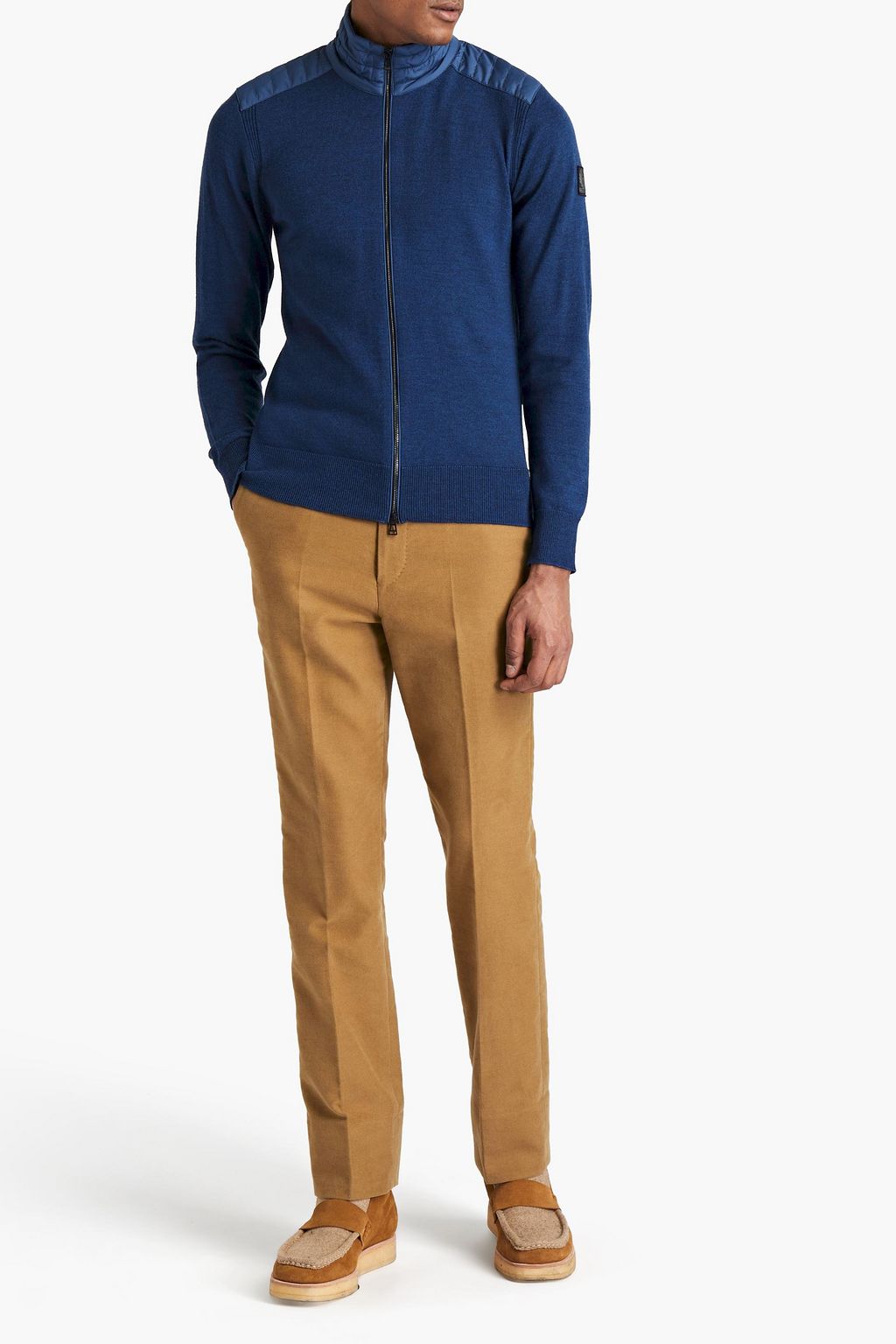 BELSTAFF Kelby slim-fit shell-trimmed logo-appliquéd wool cardigan
