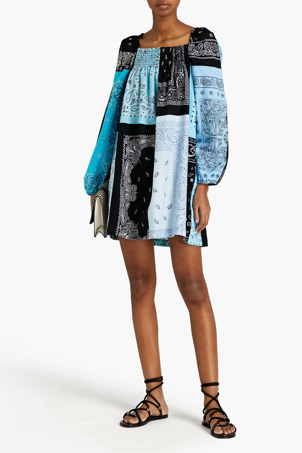 RE/DONE Shirred patchwork-effect paisley-print cotton mini dress
