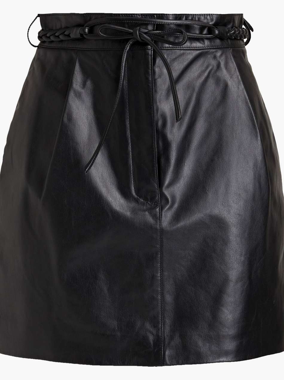 belted leather mini skirt