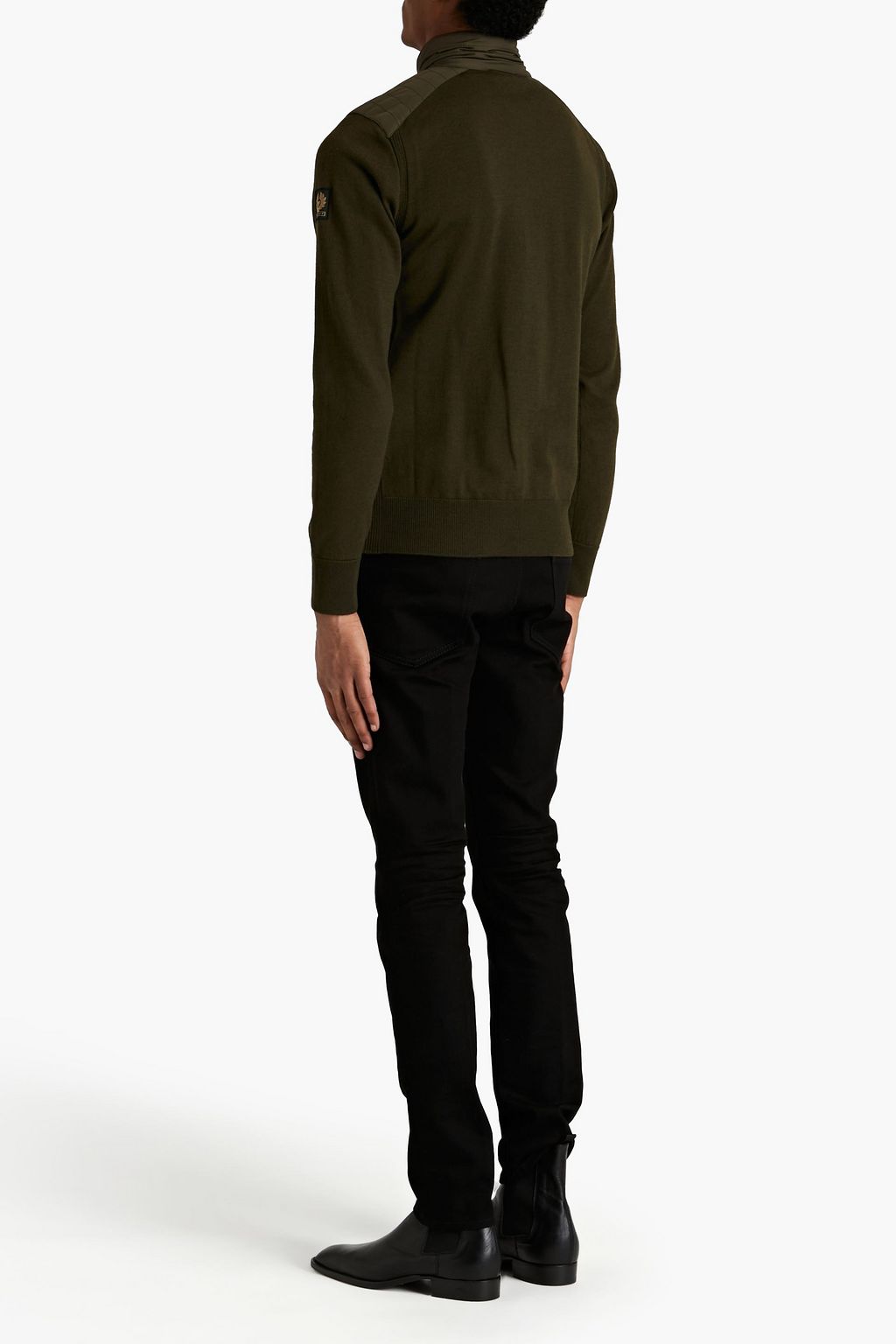 BELSTAFF Kelby slim-fit shell-trimmed logo-appliquéd wool cardigan