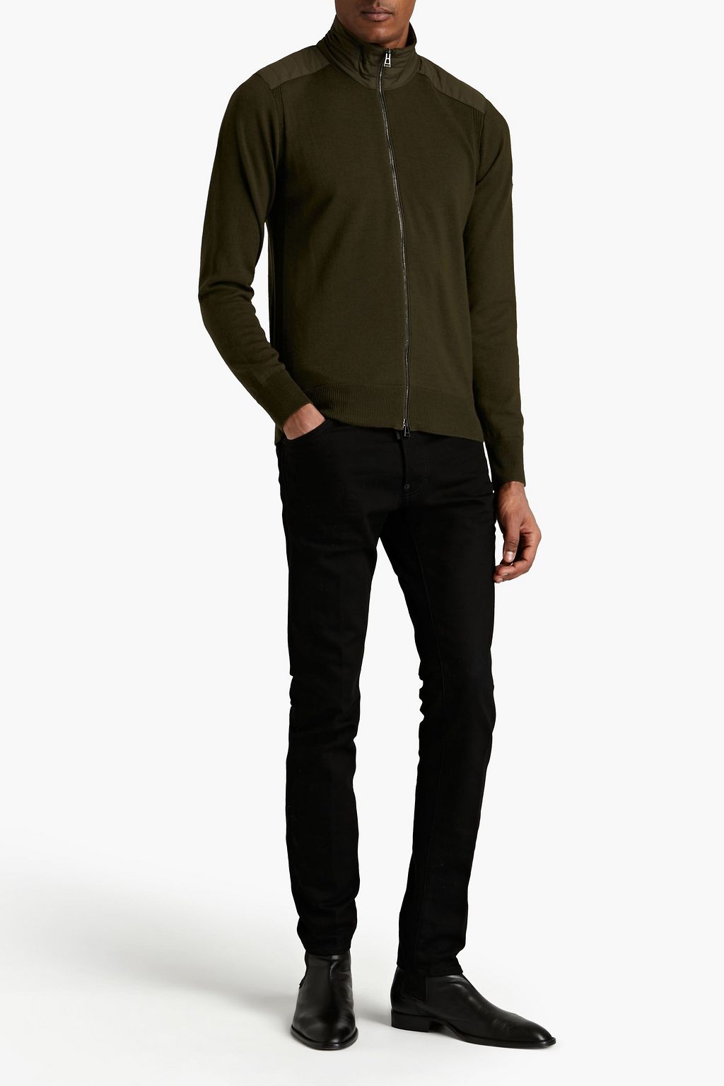 BELSTAFF Kelby slim-fit shell-trimmed logo-appliquéd wool cardigan