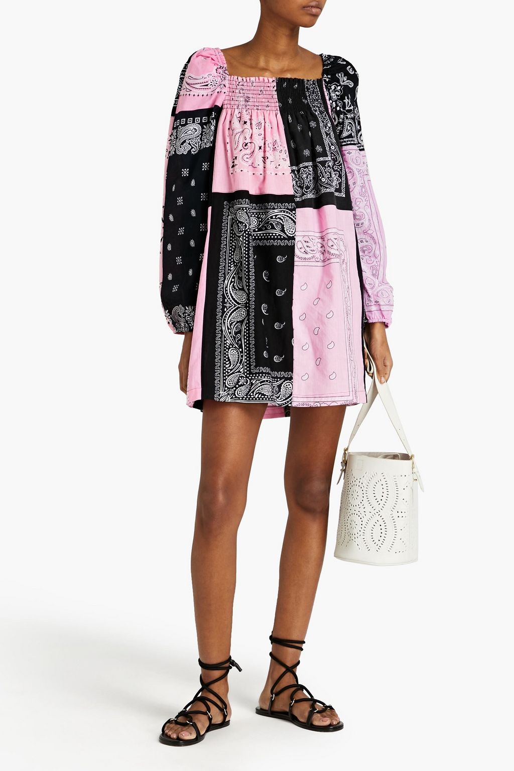 RE/DONE Shirred patchwork-effect paisley-print cotton mini dress