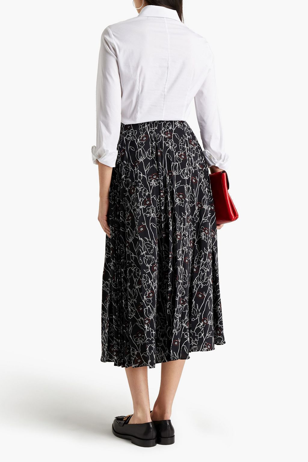 VALENTINO GARAVANI Pleated printed silk-crepe midi skirt