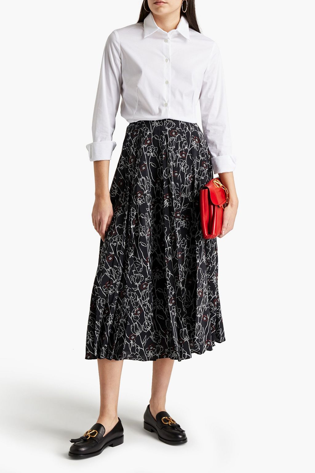 VALENTINO GARAVANI Pleated printed silk-crepe midi skirt