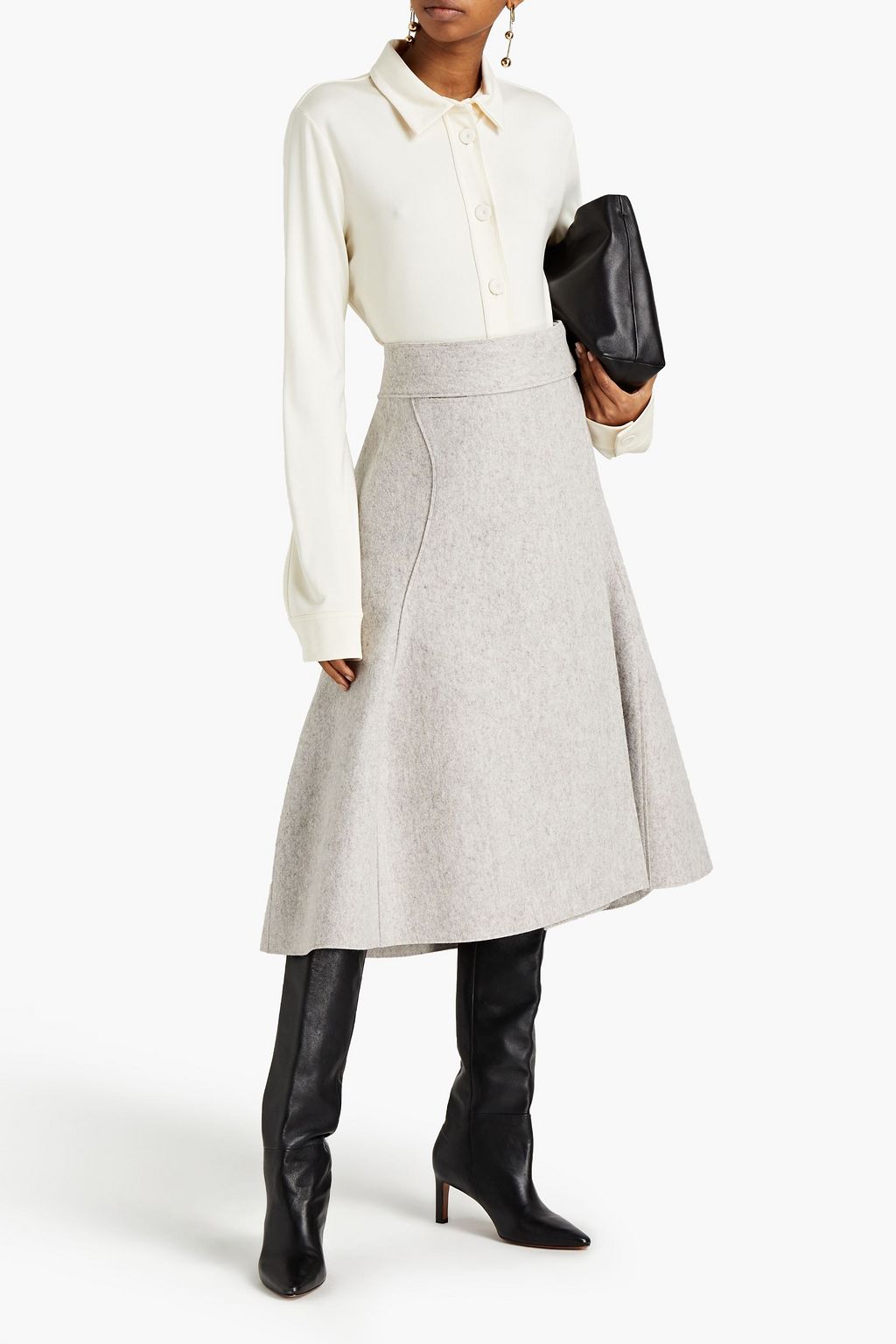 JIL SANDER Fluted mélange wool-blend skirt
