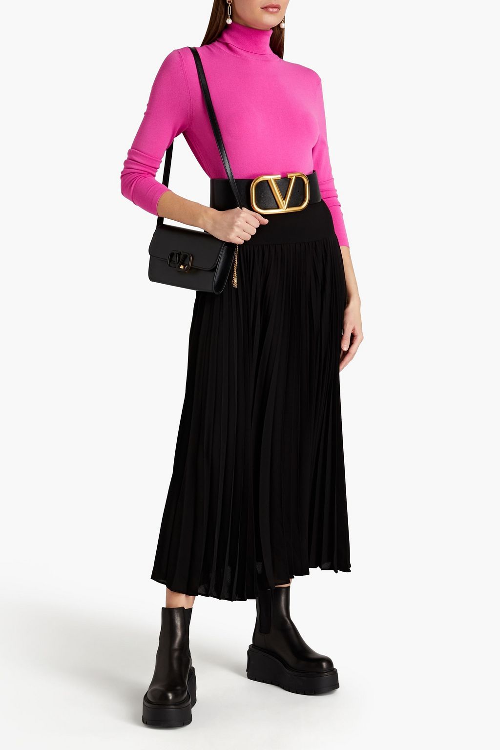 VALENTINO GARAVANI Pleated silk-crepe de chine midi skirt