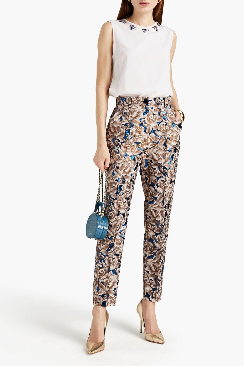 DOLCE&GABBANA Crystal-embellished silk-blend crepe de chine top