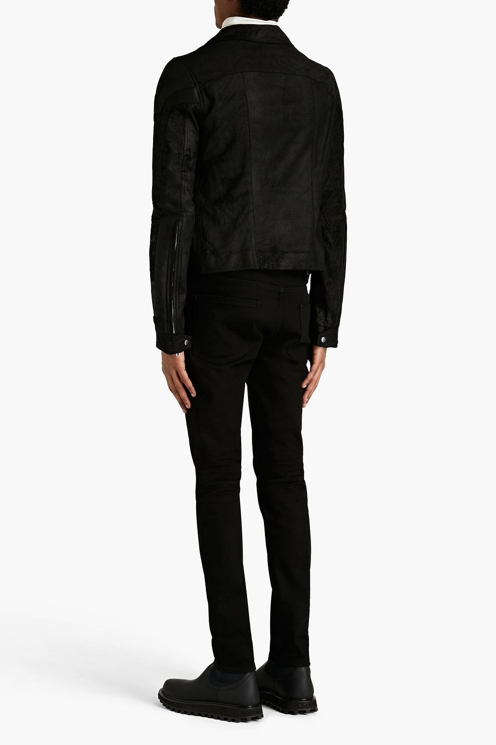 RICK OWENS Slim-fit distressed suede biker jacket