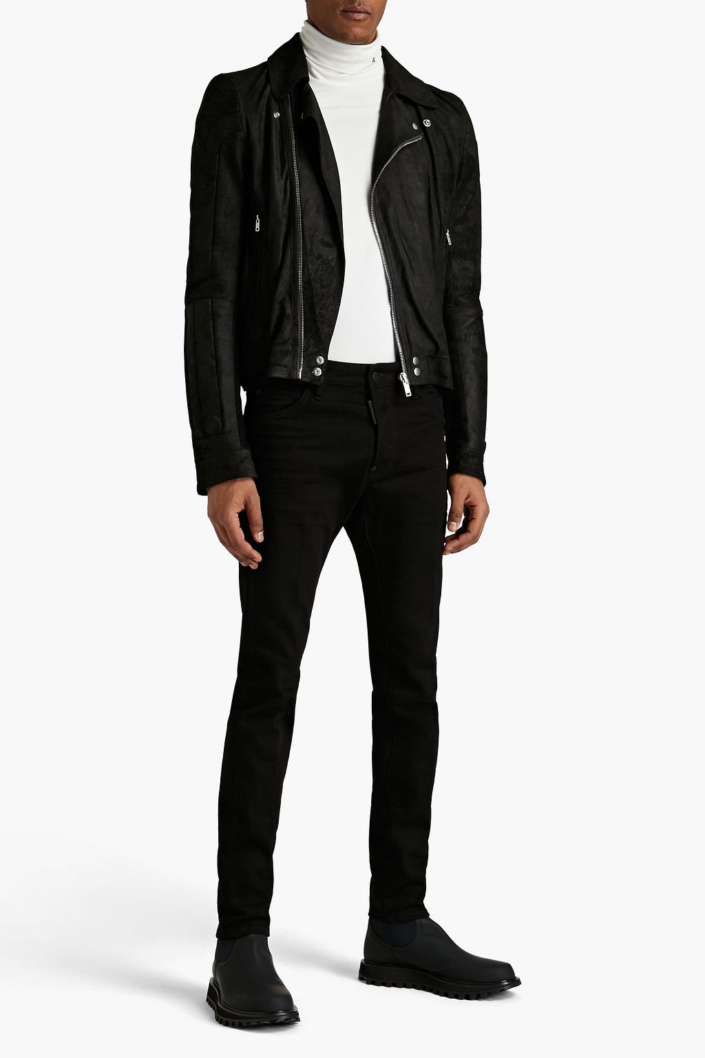 RICK OWENS Slim-fit distressed suede biker jacket