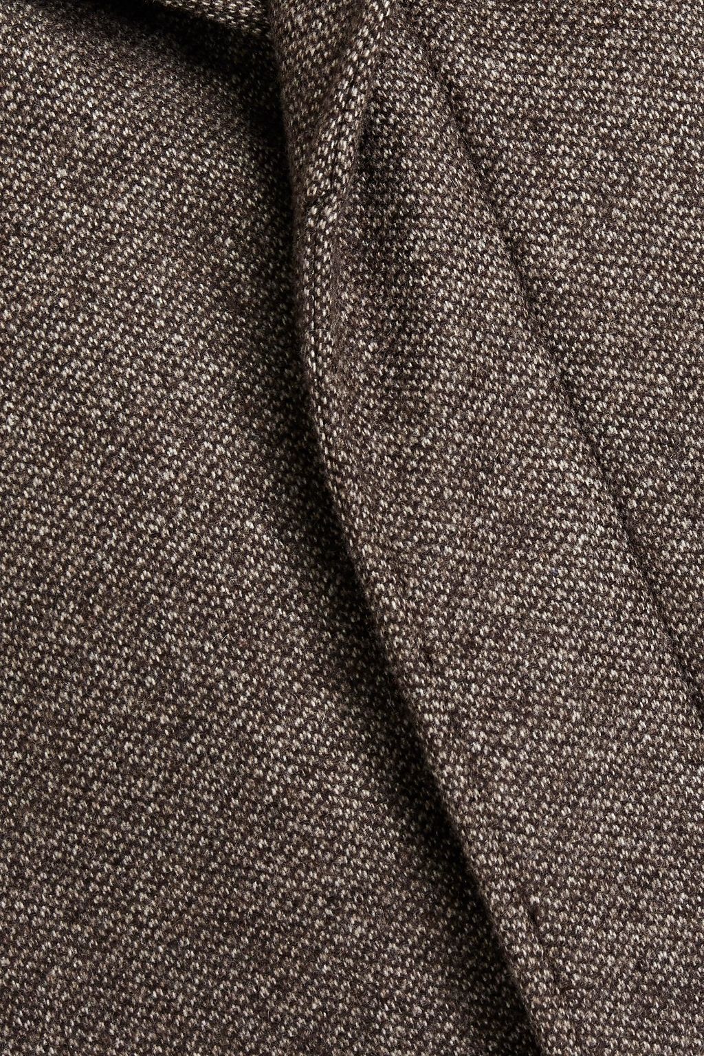CANALI Leather-trimmed cashmere-tweed coat