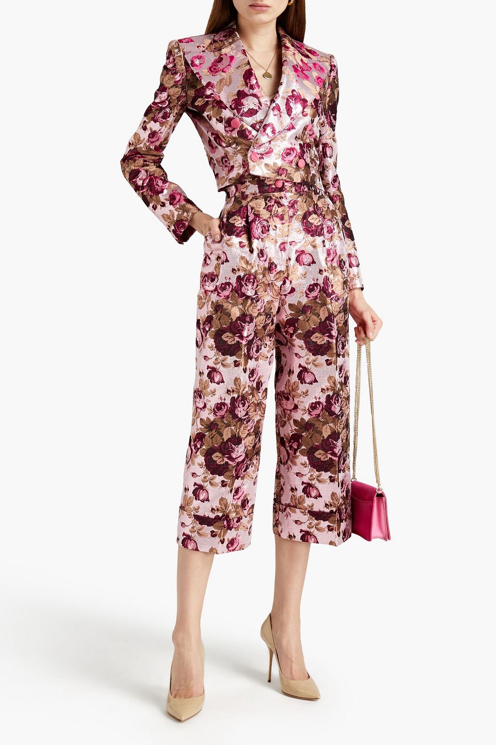 DOLCE&GABBANA Cropped metallic brocade straight-leg pants