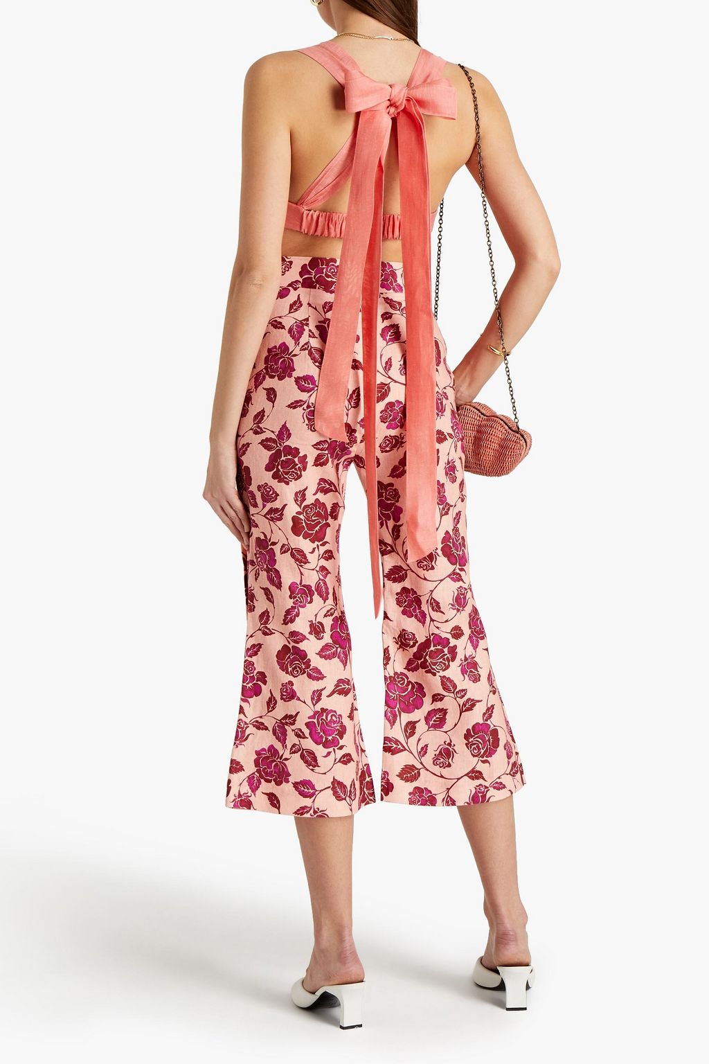 ZIMMERMANN Button-embellished floral-print linen kick-flare pants