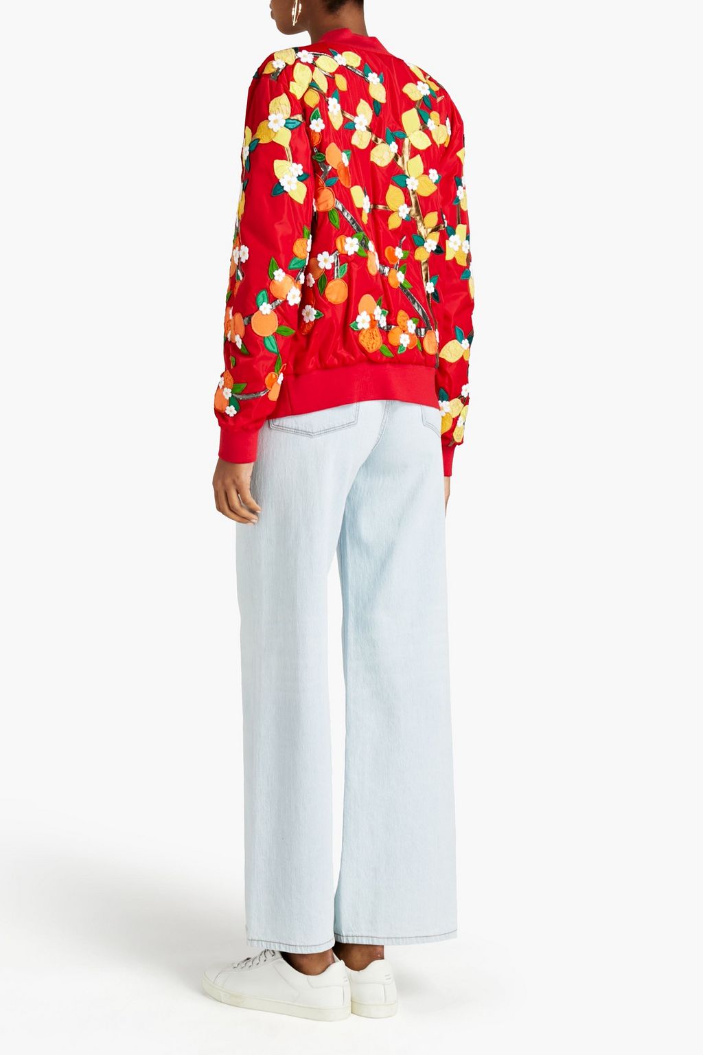 DOLCE&GABBANA Metallic-trimmed appliquéd shell bomber jacket