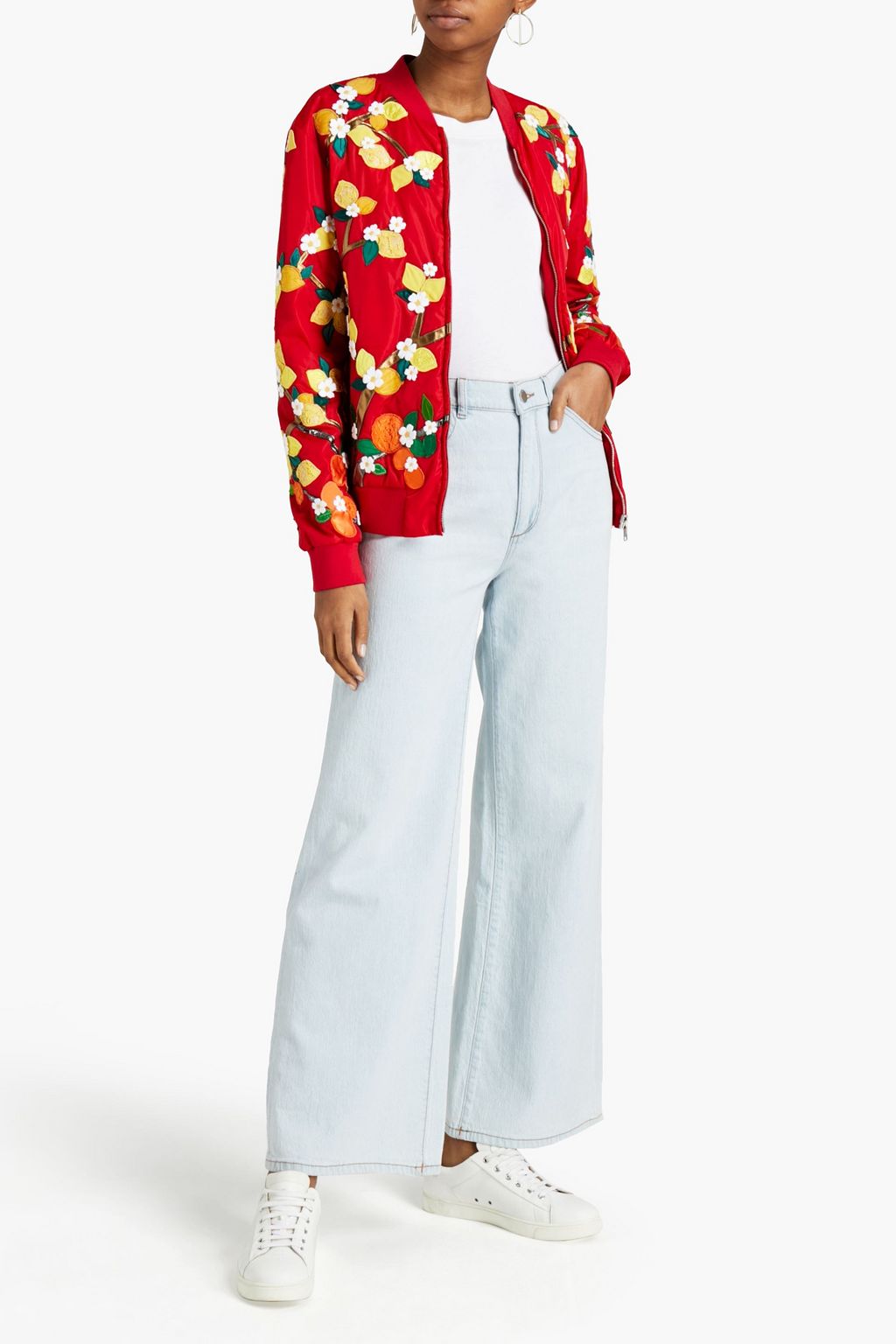 DOLCE&GABBANA Metallic-trimmed appliquéd shell bomber jacket