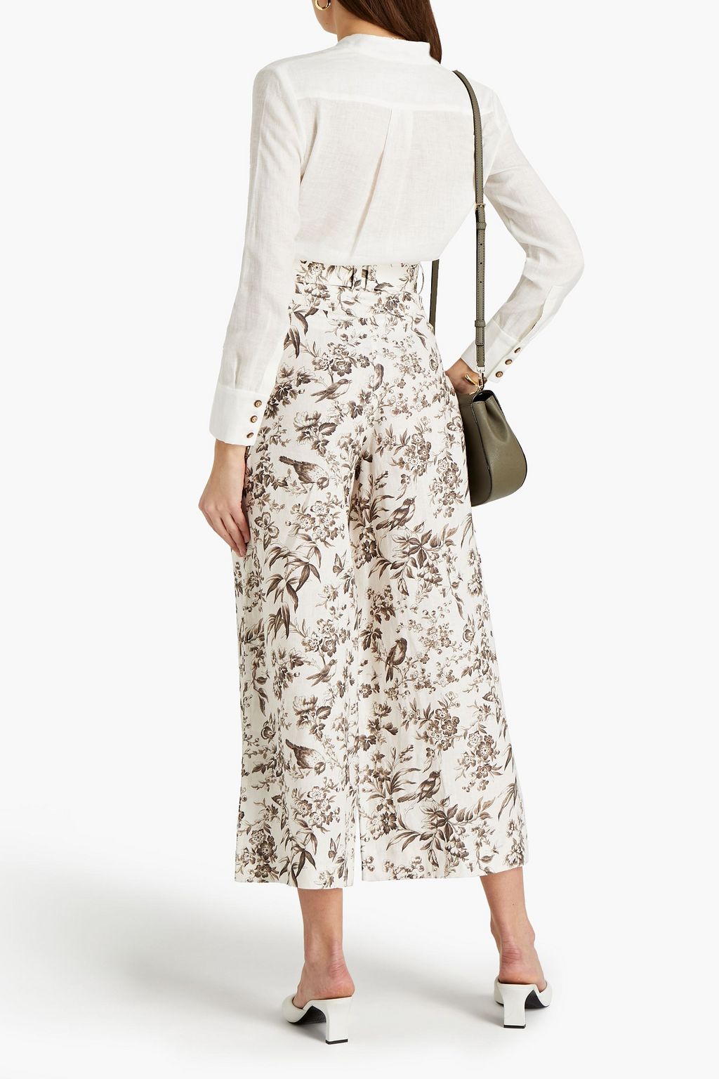 ZIMMERMANN Cropped belted floral-print linen wide-leg pants