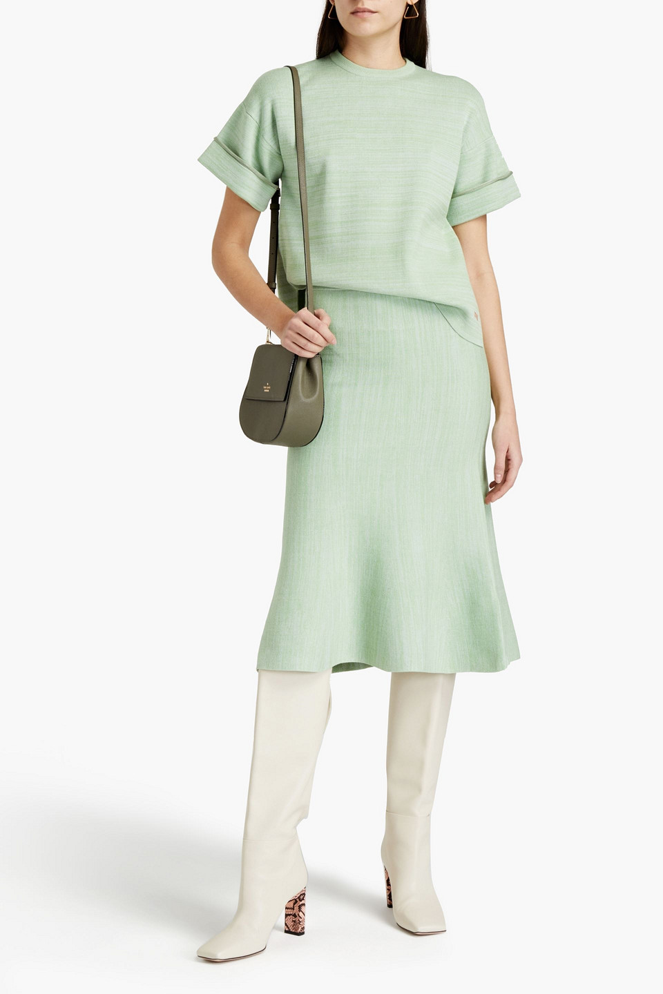 Victoria Beckham Knitted Midi Skirt In Green