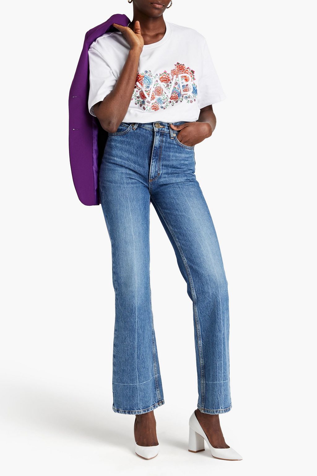 VICTORIA, VICTORIA BECKHAM Embroidered cotton-jersey T-shirt