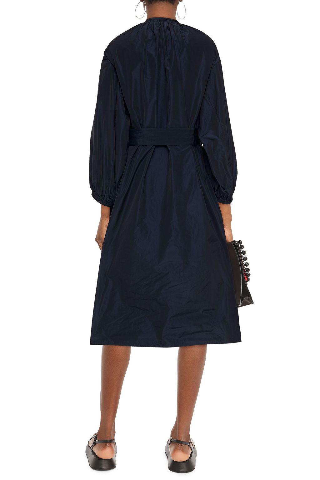 JIL SANDER Belted gathered shell midi dress