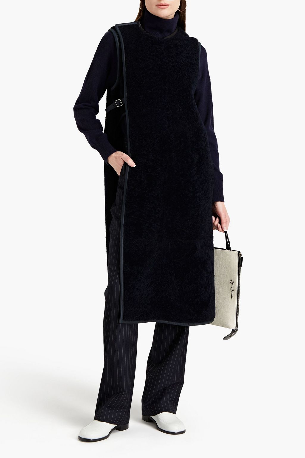 JIL SANDER Reversible leather-trimmed shearling vest