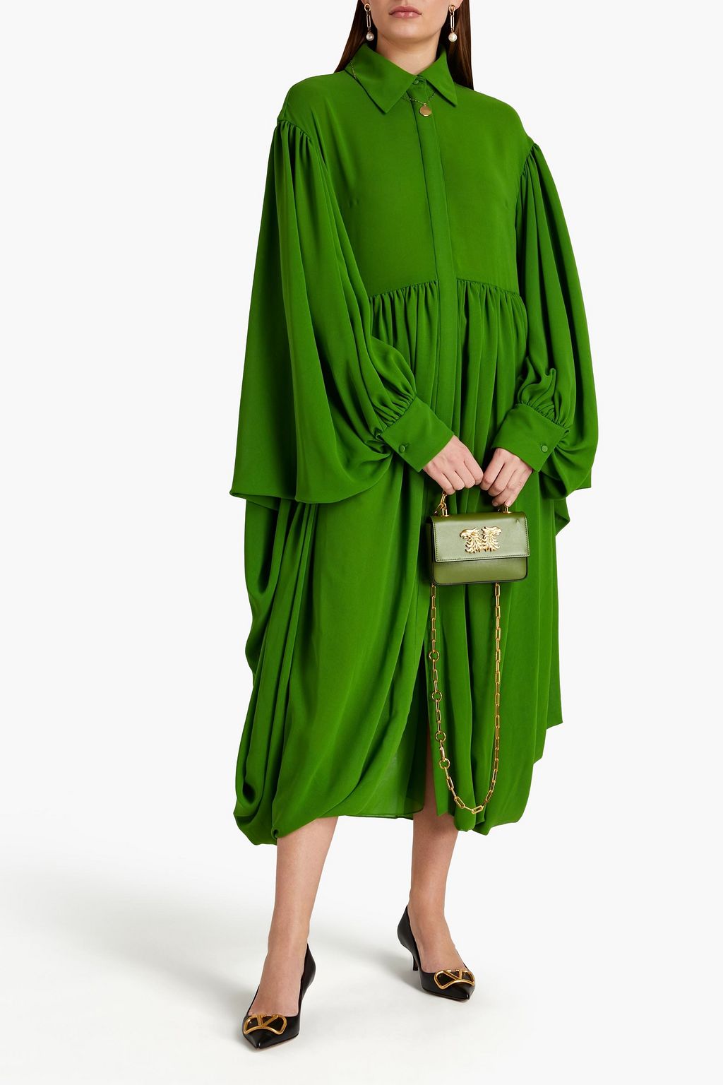 VALENTINO GARAVANI Draped chiffon midi shirt dress