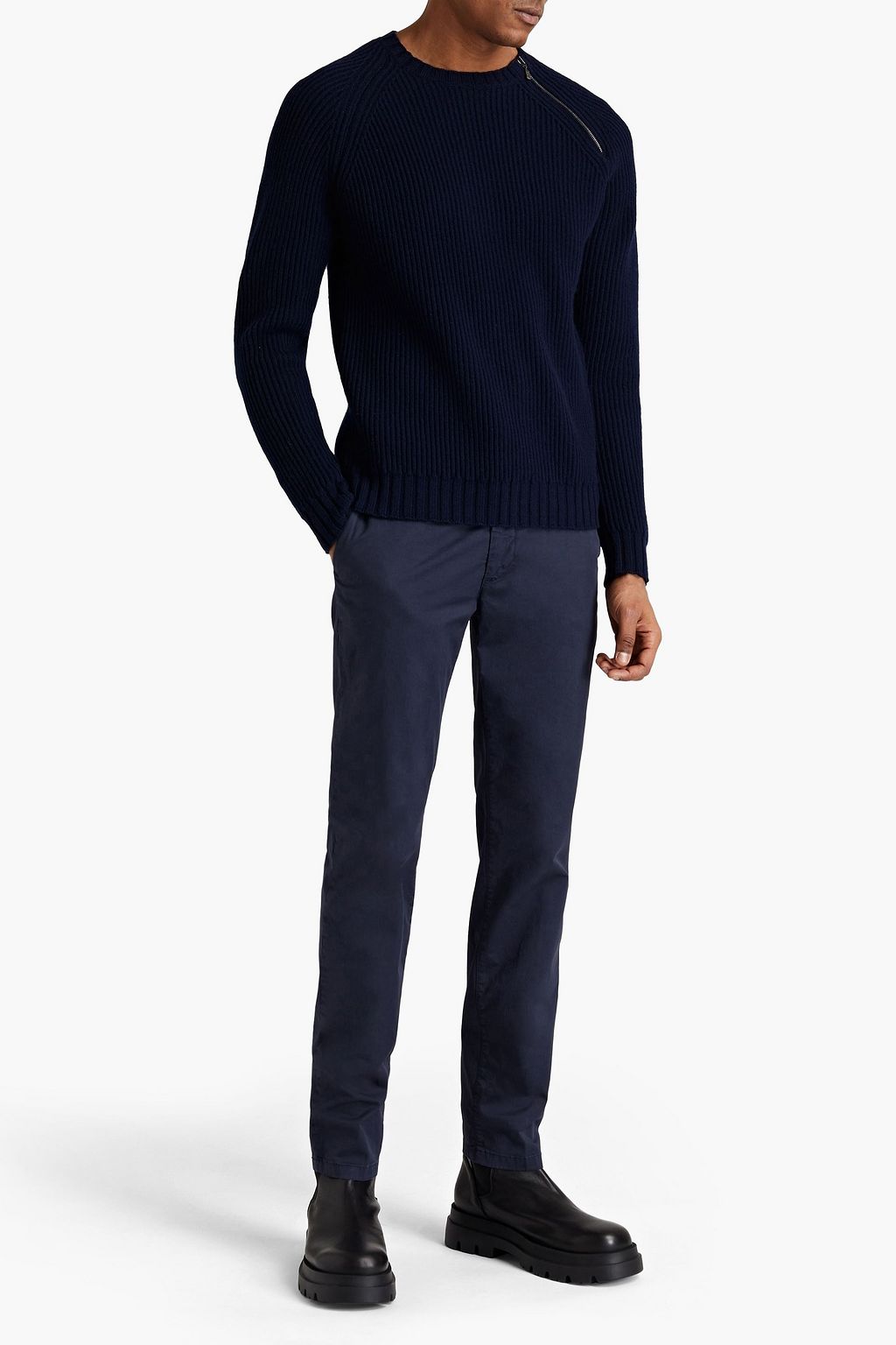 BELSTAFF Logo-appliquéd ribbed wool sweater