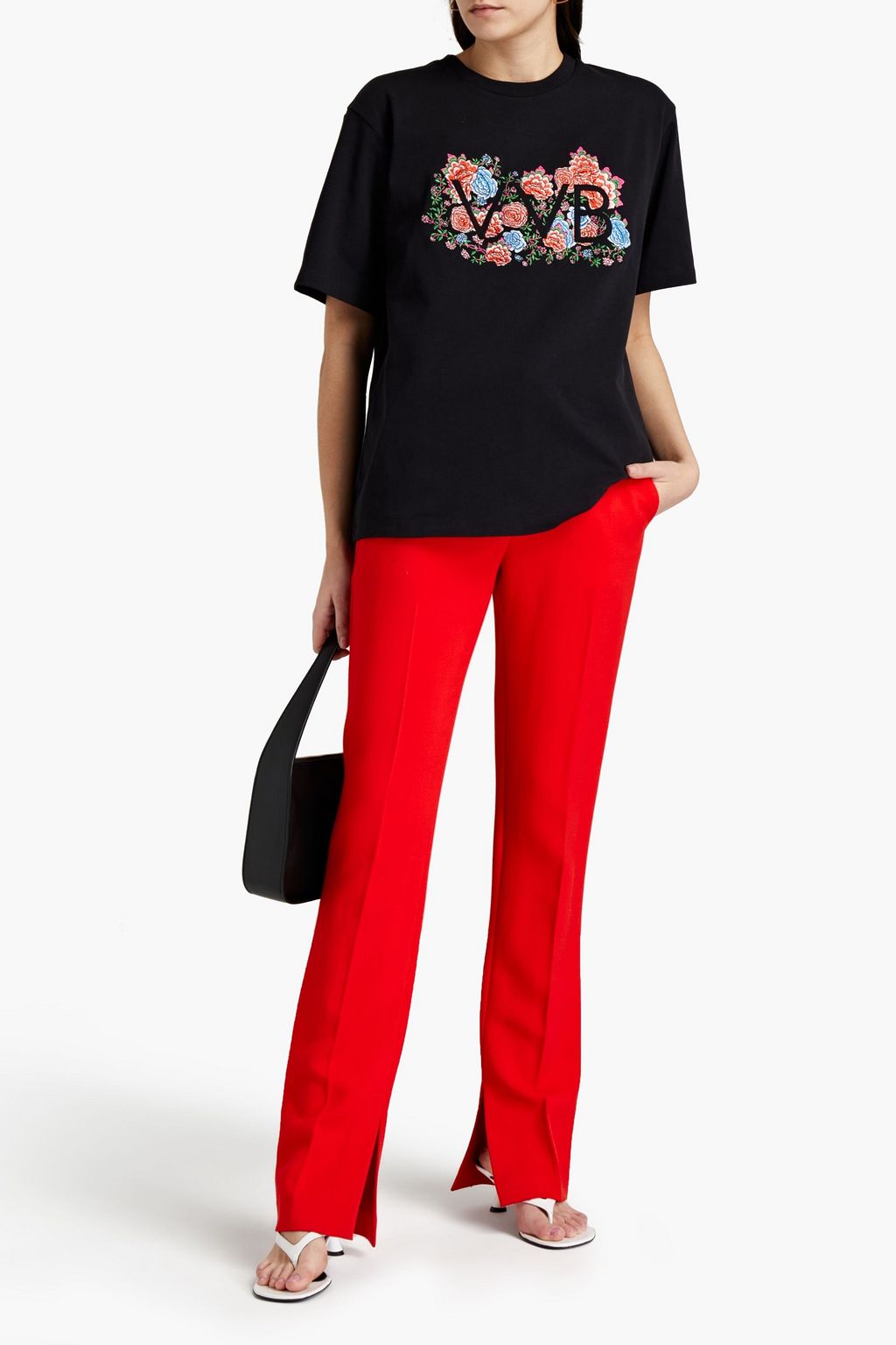 VICTORIA, VICTORIA BECKHAM Embroidered cotton-jersey T-shirt