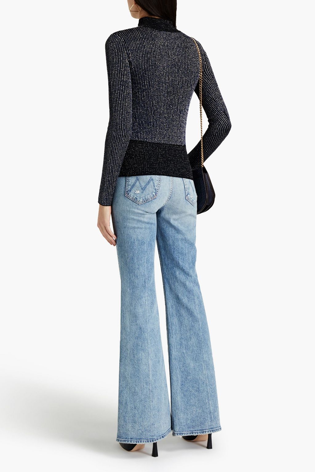 VICTORIA, VICTORIA BECKHAM Metallic ribbed merino wool-blend turtleneck sweater