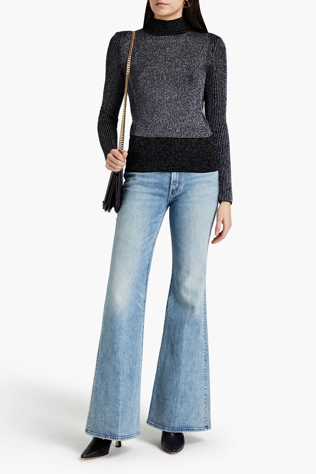 VICTORIA, VICTORIA BECKHAM Metallic ribbed merino wool-blend turtleneck sweater