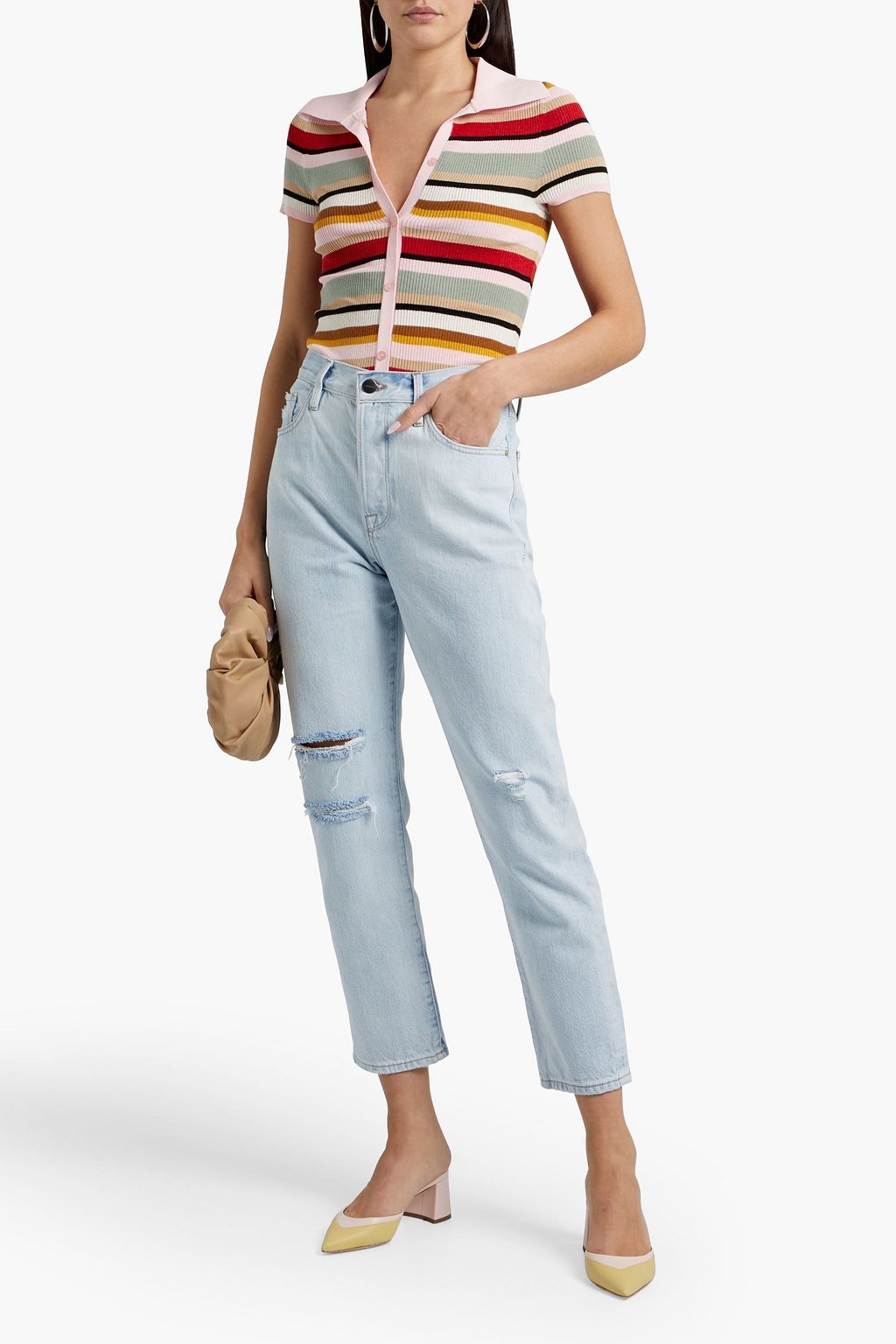 ALICE + OLIVIA Striped ribbed-knit top