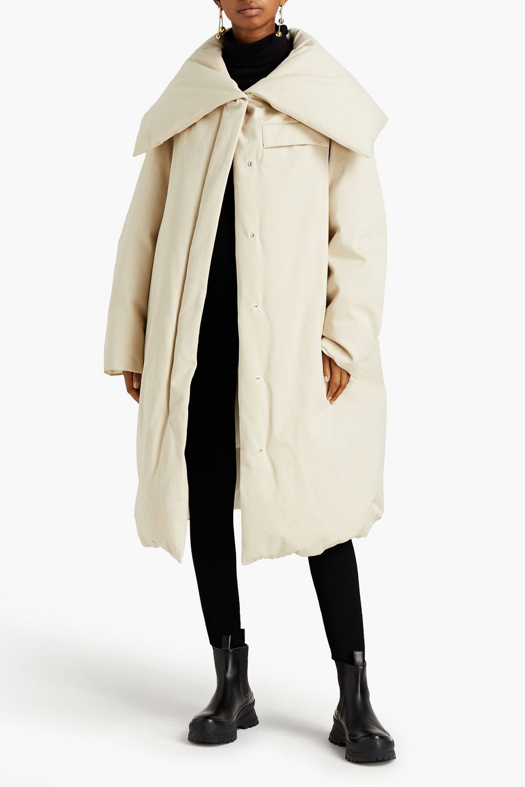 JIL SANDER Striped cotton-canvas down coat