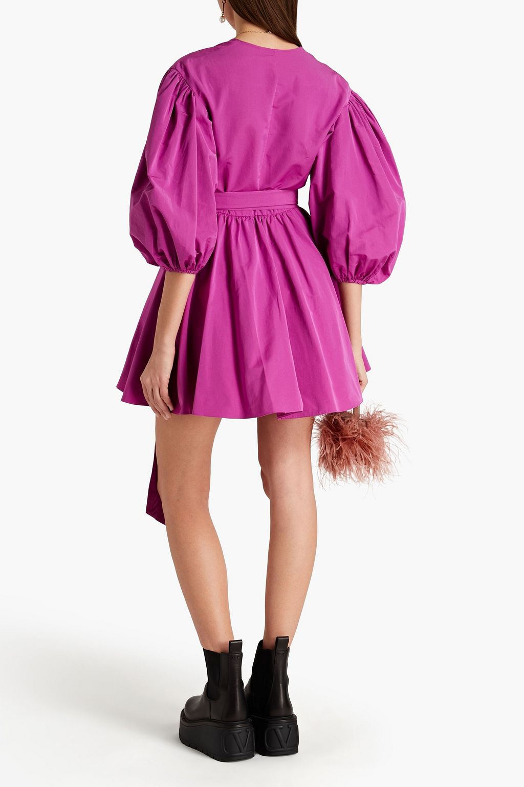 VALENTINO GARAVANI Belted cotton-blend taffeta mini wrap dress