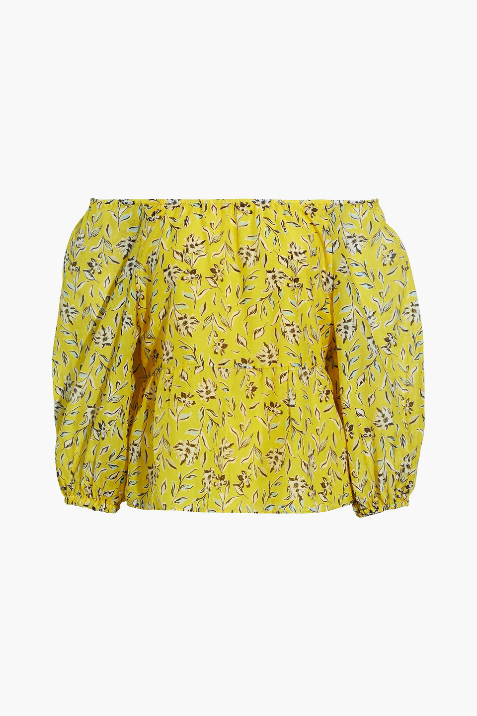 alice olivia - alta off-the shoulder floral-print cotton and silk-blend top - yellow - s
