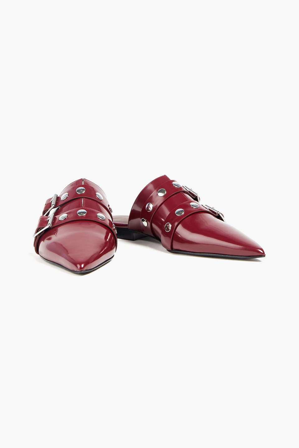 Victoria Beckham Embellished Patent Leather Slippers In Claret