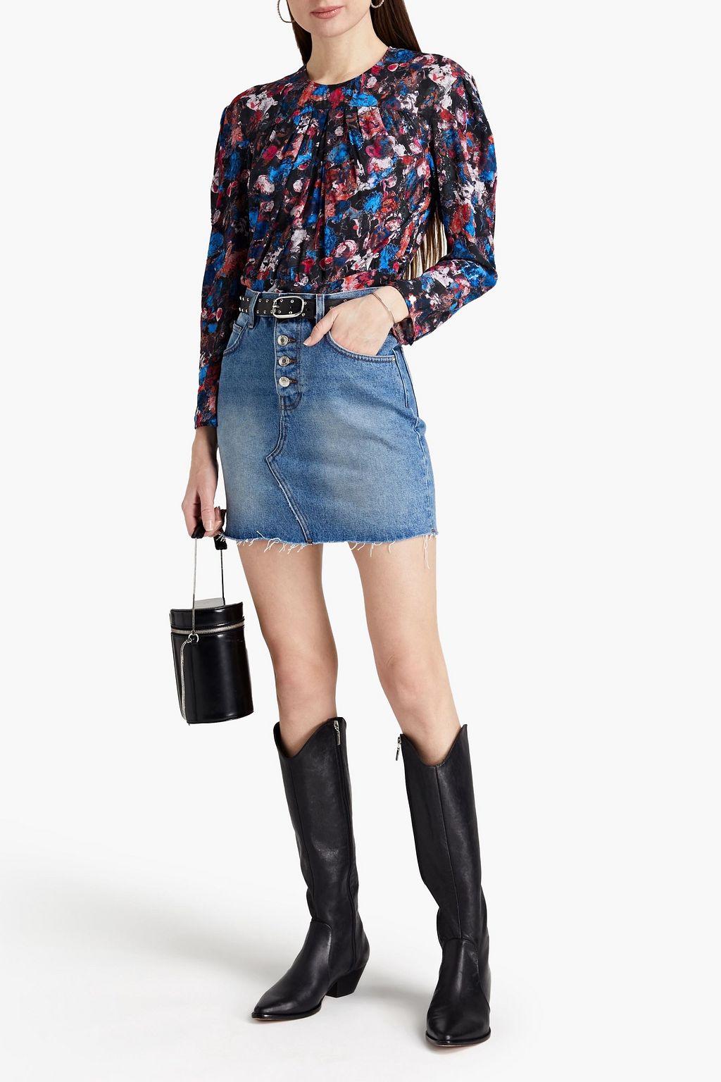 IRO Fouza frayed denim mini skirt